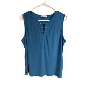 Sleeveless Blue Top With Studded V-Neck By 89th & Madison